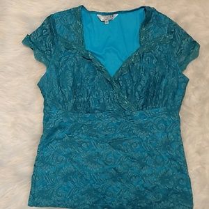 NWOT JOHN PAUL RICHARD ALL LACE TEAL TOP
